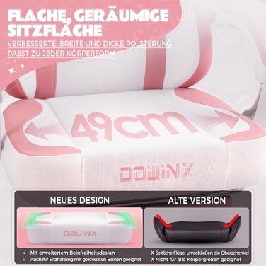 Ігровий крісло Dowinx з підніжкою, комфортний геймерський крісло для ПК, рожево-білий, для дорослих