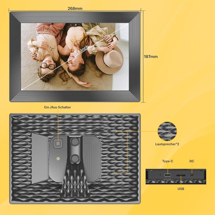 Цифровий фоторамка Kodak WiFi, 10.1 дюйма, HD IPS сенсорний екран, 32GB, автоматичне обертання, WiFi, для стін, чорний