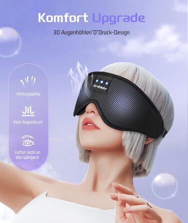 Маска для сну з навушниками Dolida Bluetooth V5.4, повна світлоблокація, дихаюча тканина, для жінок та чоловіків, для подорожей, відпочинку, йоги та медитації