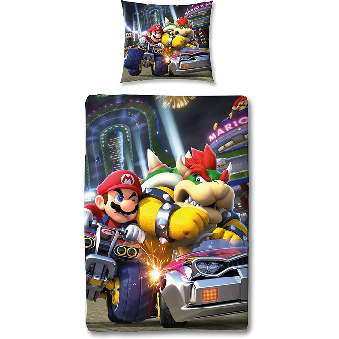Дитячий комплект постільної білизни Super Mario Kart * 135x200 см, 80x80 см * 100 бавовна * відбійник * Лінон