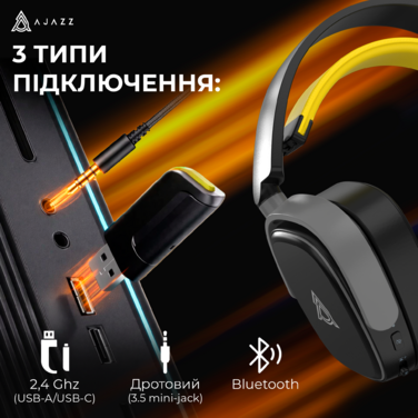 Бездротова ігрова гарнітура Ajazz AHM09 MAX Black Gray Yellow (AHM09-MAX-BGY)