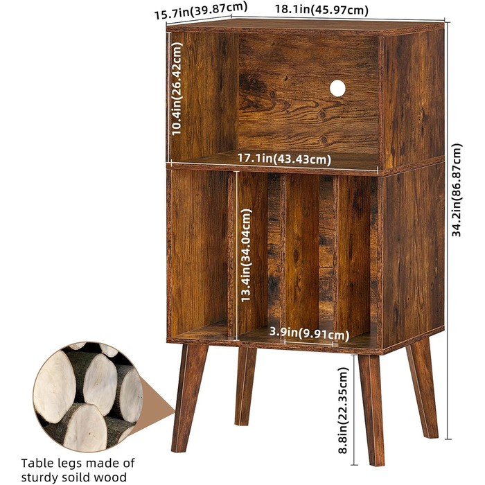 Підставка для програвача вінілу: містка на 160 платівок, стильна підставка Mid-Century, з дерев'яними ніжками, для вітальні, білий (коричневий)