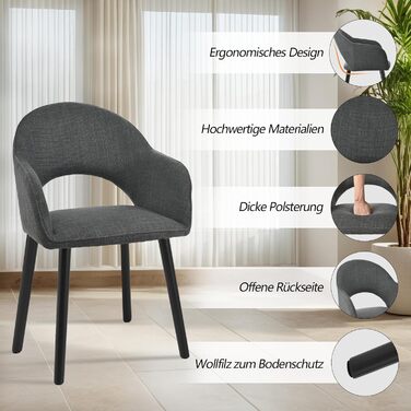 Елегантні кухонні стільці з підлокітниками (2 шт.) - бежевий, дерево, поліестер