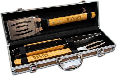 Набір для гриля BBQ з іменем - персональна гравіювання - 3 частини - з валізою для зберігання