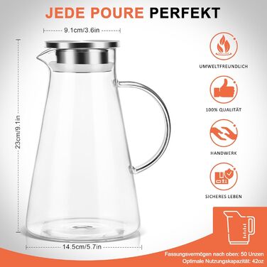 Скляна карафа SUSTEAS 2.0L з кришкою для води, чаю, кави, соку та вина