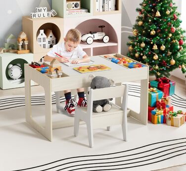 Дитячий стіл та стільці Mamizо з місцем для зберігання, набір для дитячої кімнати, школи, дитячого садка, від 3 років (білий)