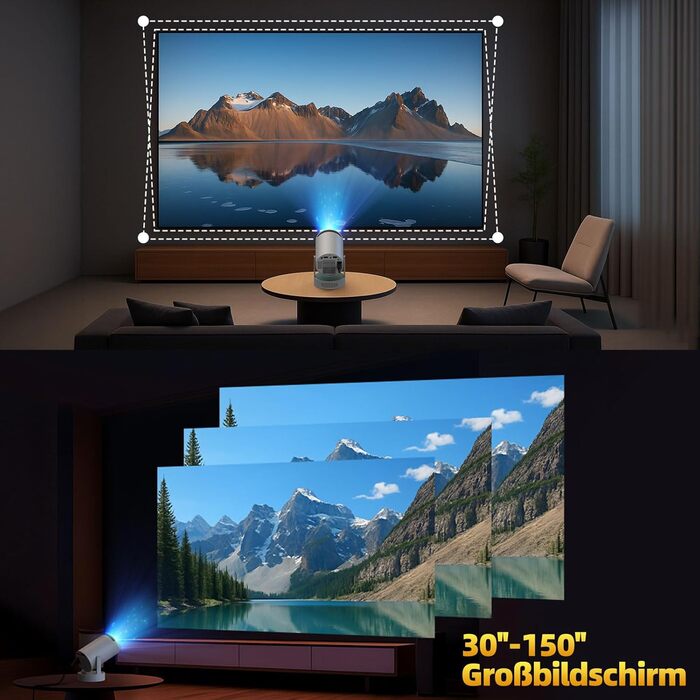 Портативний проєктор PR08A: 4K Smart Beamer з Wi-Fi 6, Bluetooth 5.4, динаміком 5W та Keystone 270° (Android 11, HDMI, TV Stick, Laptop)