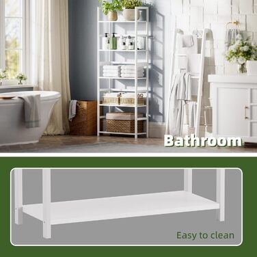 5-ярусна полиця для книг, індустріальна полиця з бамбуковим каркасом, сучасна полиця-вітрина, органайзер для зберігання з дерева для вітальні, домашнього офісу, рустичний колір (білий)