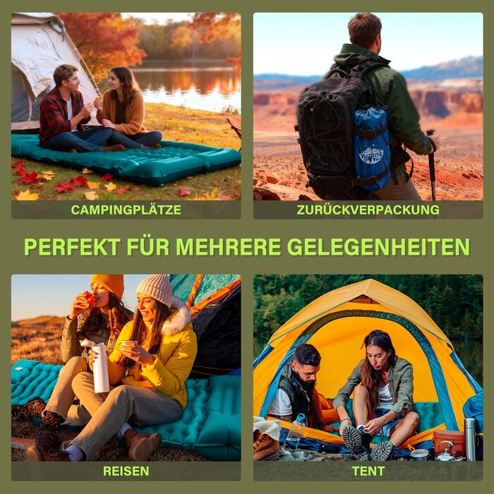 Кемпінговий надувний килимок Yuzonc з вбудованим насосом та подушкою, компактний легкий матрац для походу та пляжу (Темно-зелений)