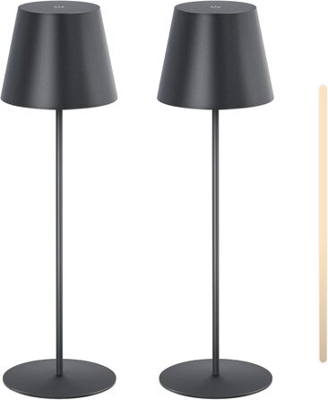 MALUX 2 шт. LED настільна лампа бездротова з сенсором, для дому та вулиці, перезаряджувана, з таймером, 3 режими температури, регулювання яскравості, чорний колір