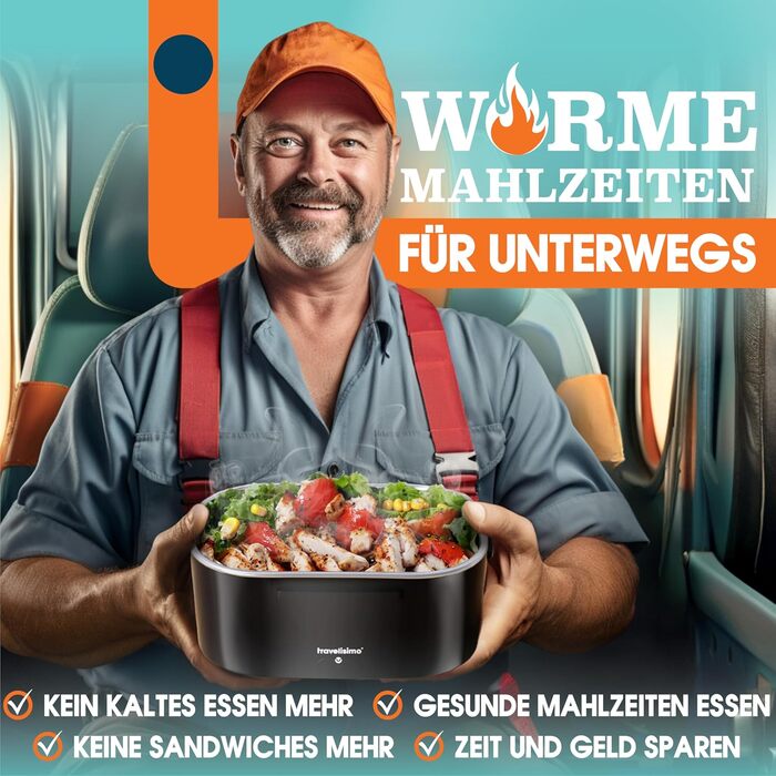 Електрична термобокс TRAVELISIMO 1,5L (80W) – 3-в-1 для подорожей, авто, офісу (Чорний)