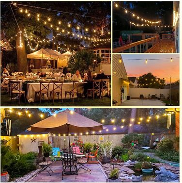 LED гірлянда для зовнішнього використання, вологостійка IP65 з 15+1 лампочками E27 2700K тепле біле світло для саду, тераси, вечірок. Довжина 30 метрів. [Енергоклас G]