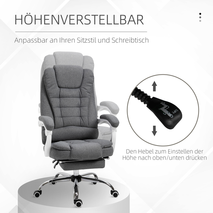 Ергономічний стілець Vinsetto Office Chair зі складною підставкою для ніг, регулюється по висоті та нахиляється, метал сірий для комфорту в домашньому офісі
