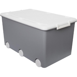 Коробка для іграшок LAPSI з 6 колесами, ящик для зберігання з кришкою на колесах, пластикова коробка, 50 л, без бісфенолу А, матовий сірий матовий сірий