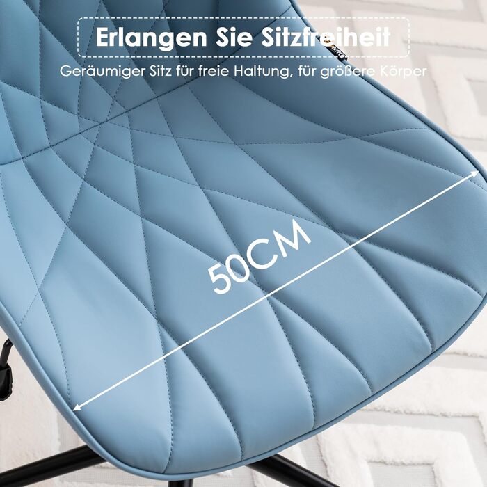 Офісне крісло YOUTASTE з принтом листя, ергономічне, регульоване по висоті з функцією гойдання, без підлокітників, шкіряне, для дому та офісу, блакитне