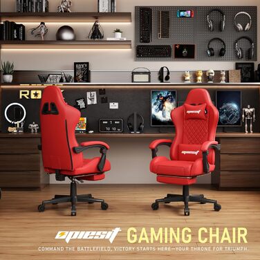 Ігровий крісло, комп'ютерне ігрове крісло з підніжкою, регульованими підлокітниками та підтримкою попереку, ергономічне офісне крісло з високою спинкою для дорослих, велике та високе крісло для столу (Червоний)
