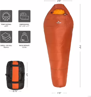 Спальний мішок TETON Sports Altos Ultralight Mummy з компресійним чохлом