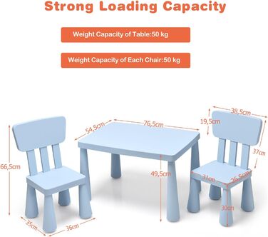 Дитячий стіл LIFEZEAL з 2 стільцями: яскрава пластикова меблева група для дітей з підлокотниками та округлими краями (Блакитний)