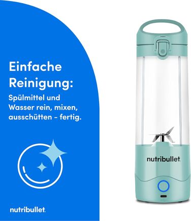 Ручний блендер nutribullet, 475 мл без бісфенолу А, портативний багатофункціональний блендер, USB-C, NBP003PU, світло-блакитний