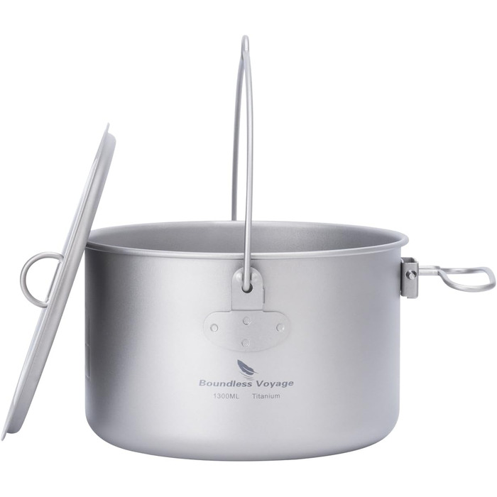 iBasingo 2.9L Титановий турпосуд з великою ємністю, для кемпінгу та приготування їжі на відкритому повітрі. Легкий посуд з відкидним ручками для 1-3 осіб (Ti2045C)