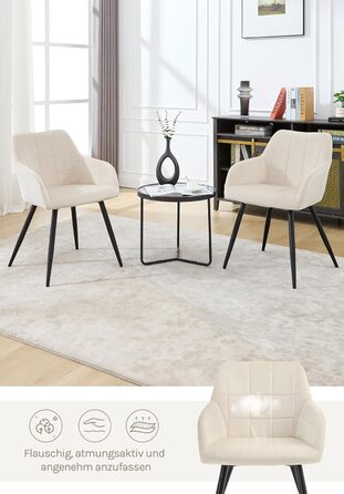 Крісла для їдальні WOLTU - 8 шт. М'які крісла з підлокітниками для кухні, вітальні, оббивка з велюру, металеві ніжки, кремовий колір