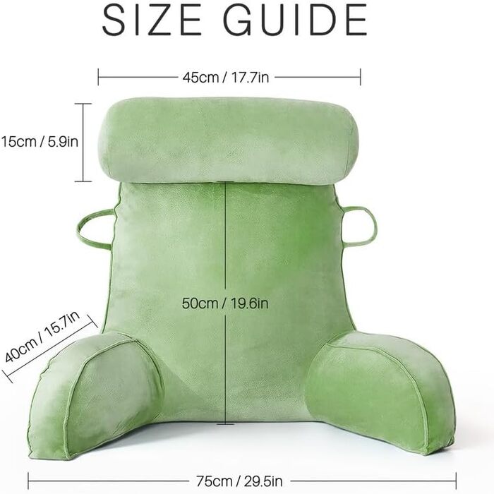 Крісло-подушка для читання Mingfuxin для ліжка, дивану, підлоги. З підголовником та підтримкою спини. Зелене