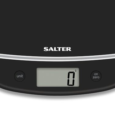 Великі електронні цифрові кухонні ваги Salter 1056 WHDR, ваги з РК-дисплеєм, що легко читаються, функція додавання та зважування тари, тонкий дизайн, компактне сховище, функція Aquatronic для вимірювання рідин (чорний)