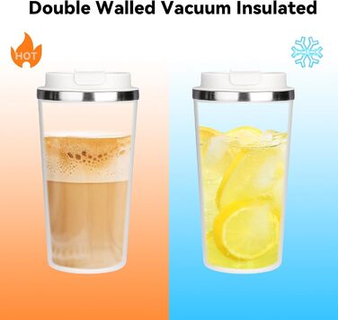 ERBO Термокружка для кави з нержавіючої сталі, 380 мл, набір 2 шт (білий + рожевий)