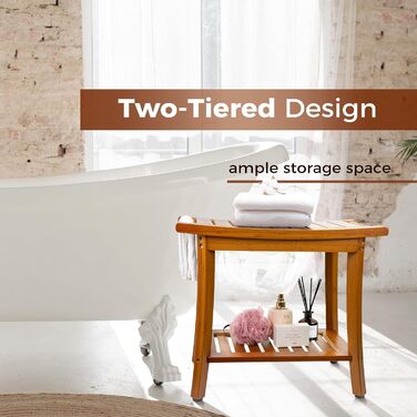 Банкетка для душу Utoplike з бамбука, коричнева, з ручками та полицею для зберігання, дерев'яний стілець для ванної кімнати, органайзер для рушників, спа-процедур та організації