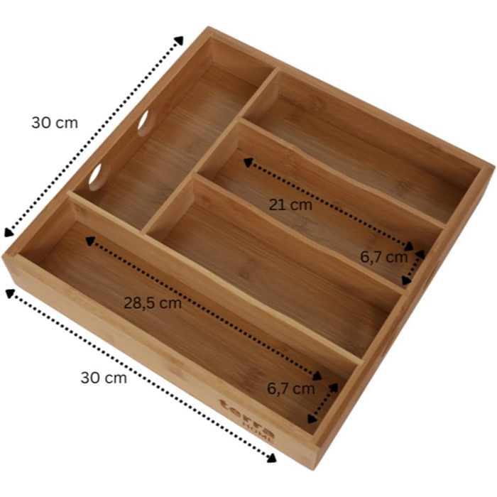 Лоток для столових приборів Terra Home 5 відділень бамбуковий коричневий 30x30x5 см