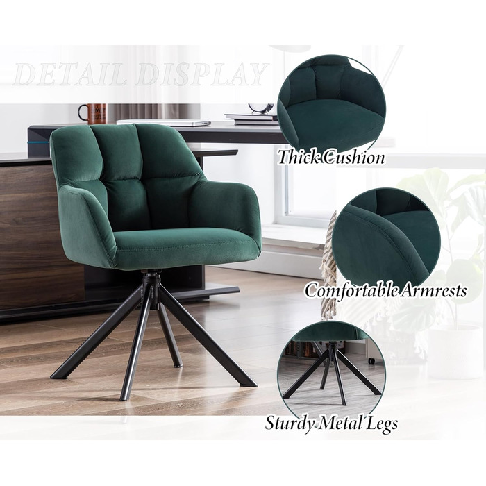 Офісний стілець Chairus обертовий оксамитовий зелений з металевими ніжками, без коліс для кабінету