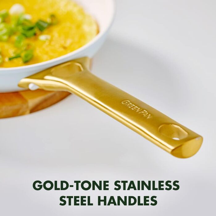 GreenPan Padova Reserve сковорода з керамічним антипригарним покриттям Hartelox, 24 см, індукційна, без PFAS, золотий ручка, для посудомийної машини, для духовки, димчасто-блакитна