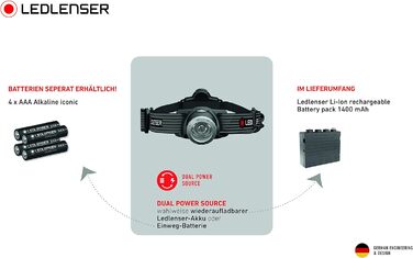 Світлодіодний налобний ліхтар Ledlenser H7 SE, налобний ліхтар по всьому периметру, 300 люмен, відстань променя 160 метрів, час горіння 30 годин, з фокусуванням, із заднім ліхтарем, з батареями та USB-кабелем (H7R SE - 400 лм)