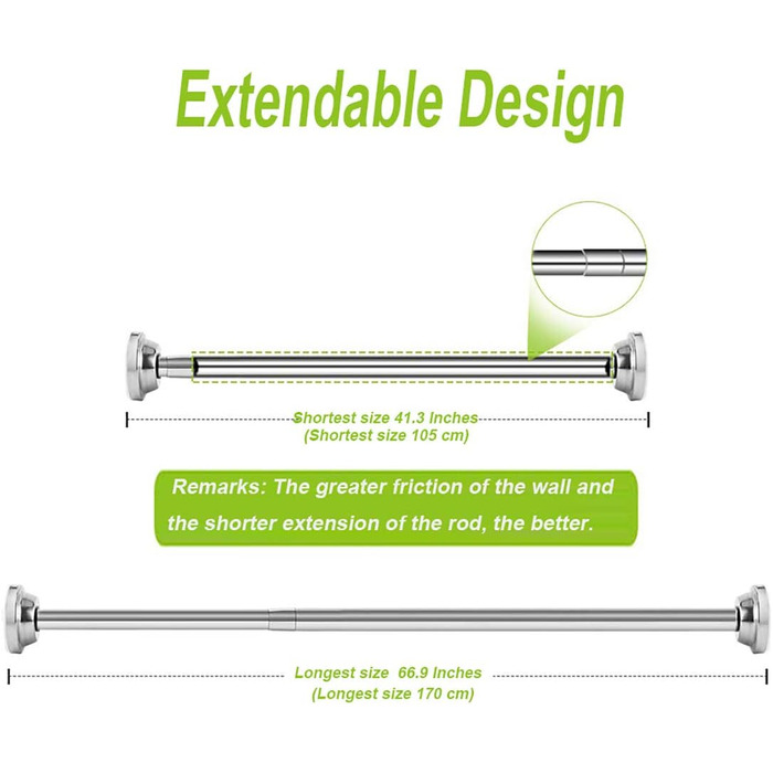 Телескопічна штанга GQC 2 65-100см, штора для душу без свердління, регульована для душу та штор