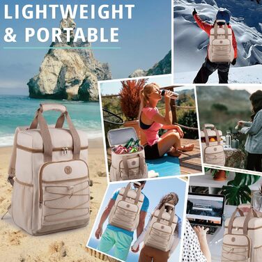 Ізольований рюкзак-холодильник з м'яким ручками – велика місткість, для пляжу, кемпінгу, пікніка, риболовлі та походів (бежевий)