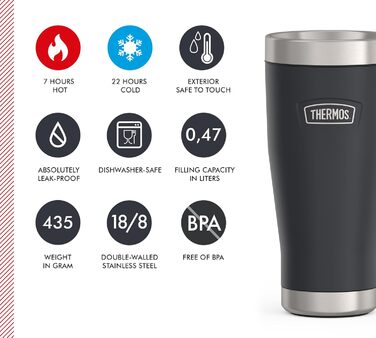 Термос ICON MUG 0,47л, бежевий/пісочний мат, термокружка 470мл, кавова кружка to go з нержавіючої сталі, ізотермос, 7 год гаряче / 22 год холодне, придатна для миття в посудомийній машині, абсолютно герметична, без BPA (470 мл, темно-сірий / Graphite Mat)