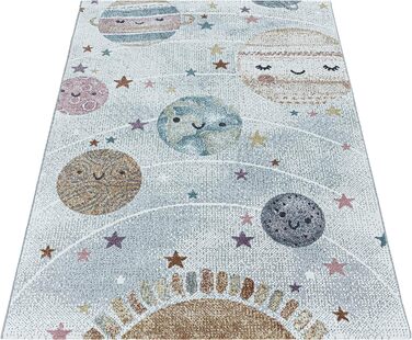 Домашній дитячий килим з коротким ворсом дизайн Сонячної системи дитяча дитяча ігрова кімната висота ворсу М'яка прямокутна кругла доріжка 8 мм колір розмір (200x290 см, білий)