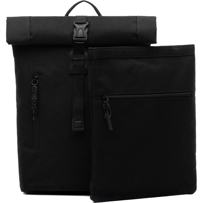 Рюкзак SONS OF ALOHA Roll-Top Slim & Small Daypack Alani - легкий міський рюкзак - ПЕТ перероблений, водовідштовхувальний - зі знімним чохлом для ноутбука 14-футовий рюкзак для велосипеда чорний