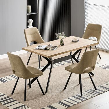 Обідні стільці поворотні 4 шт., 180° обертання, м'яка тканина кашмір-бавовна, чорні металеві ніжки, для кухні, вітальні, їдальні, хакі, 4 шт.