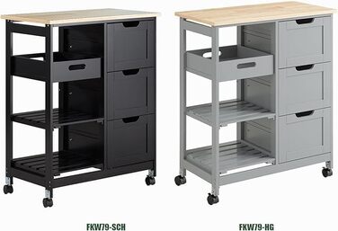 Сервісний візок SoBuy з колесами – кухонний візок з 2 знімними полицями та підносом – візок для кухні, вітальні, їдальні – 68x85x38 см, до 50 кг, MDF, FKW79-SCH (Білий)