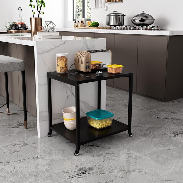 Двоярусний стіл для принтера Padma House з універсальними роликами 45 x 35 см, чорний. Модель SZCJ-20401-BK