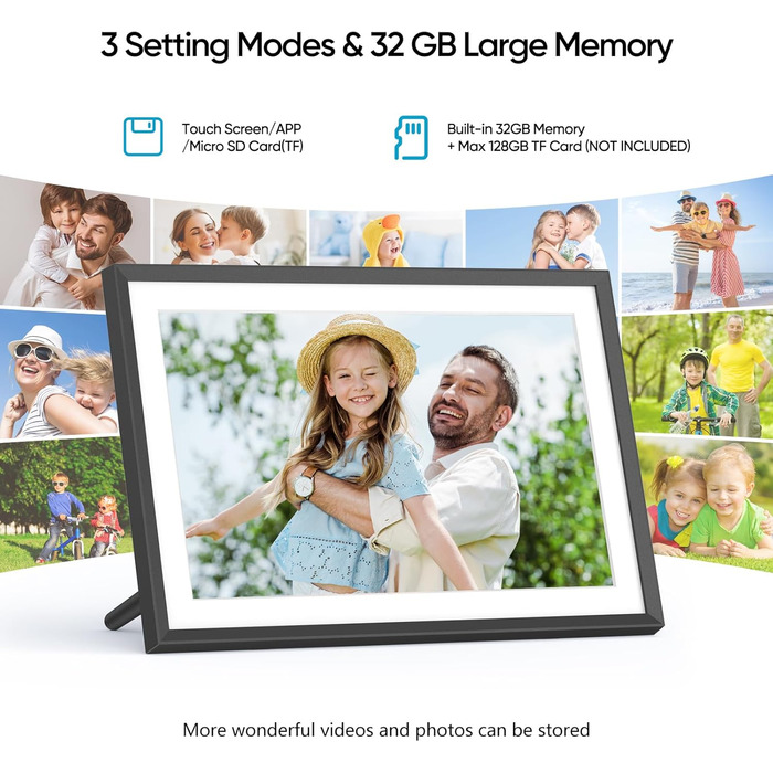Цифровий фоторамка ARZOPA 15.6 дюймів: безлімітний хмарний сховище, віддалена передача фото та відео, FHD сенсорний екран. Подарунок на святкові дні. Модель D15 (Чорний)