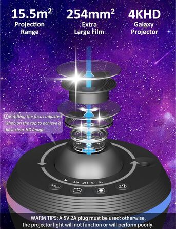 Проєктор зоряного неба VanSmaGo 8-го покоління Sternenhimmel Galaxy: Планетарій, нічник HD з обертанням 360° та таймером (білий)