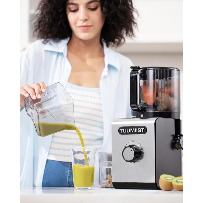 TUUMIIST Шнековий соковитискач XXL, 150 мм, 3 л, для сім'ї, 99% вижимка, BPA-free, REV Anti-Blockier System, чорний