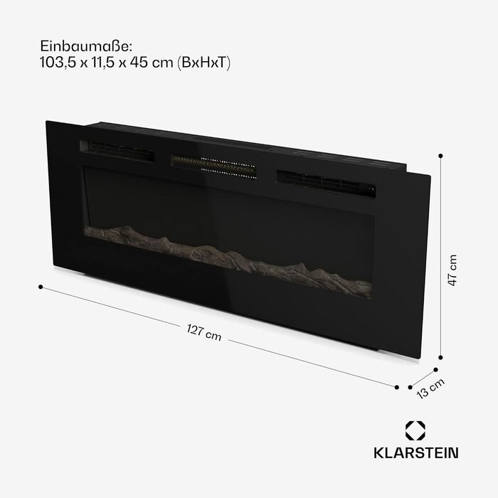 Електрокамін Klarstein Galeras Smart 1800 Вт, LED-полум'я, керування через додаток і пульт, регулювання кольору та яскравості, захист від перегріву, настінний, 127x47x13 см, чорний