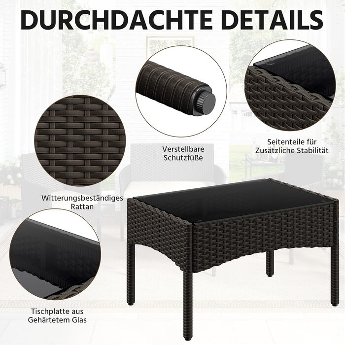 Набір садових меблів Yaheetech на 4 особи: диван, 2 крісла, стіл, подушки. Набір меблів для балкона, тераси, саду. Чорний та сірий (коричневий та бежевий).