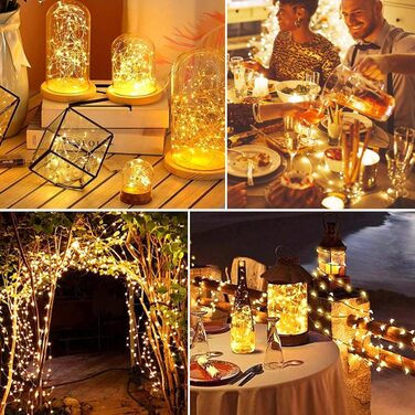 Льотова гірлянда на батарейках, 5 метрів, 50 LED, з таймером та пультом, 8 режимів, вологостійка, тепле біле світло, для декору інтер'єру/екстер'єру, 6 шт.