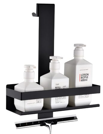 Підвісна поличка для душу з нержавіючої сталі, чорна матова, з гачками для скляних душових кабін, H30BN-1DH (1 відділення)