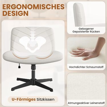 Офісний стілець Yaheetech з роликами, регульована висота, широке сидіння, середня спинка, стілець для шиття, для офісу та спальні (Бежевий)