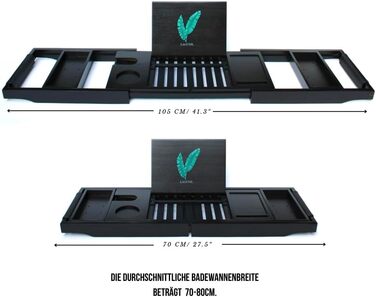 Підставка для ванни Lagune Premium з бамбука (чорна) з шкіряними ручками, для свічок, келихів, книг, планшетів, iPad та телефонів